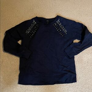 J. Crew Women's Navy Embellished Crewneck Sweater
